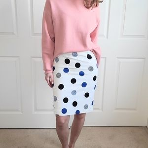 Talbots Dotted Black/Blue Polka Dots Jacquard White Pencil Skirt - Size 0 Petite